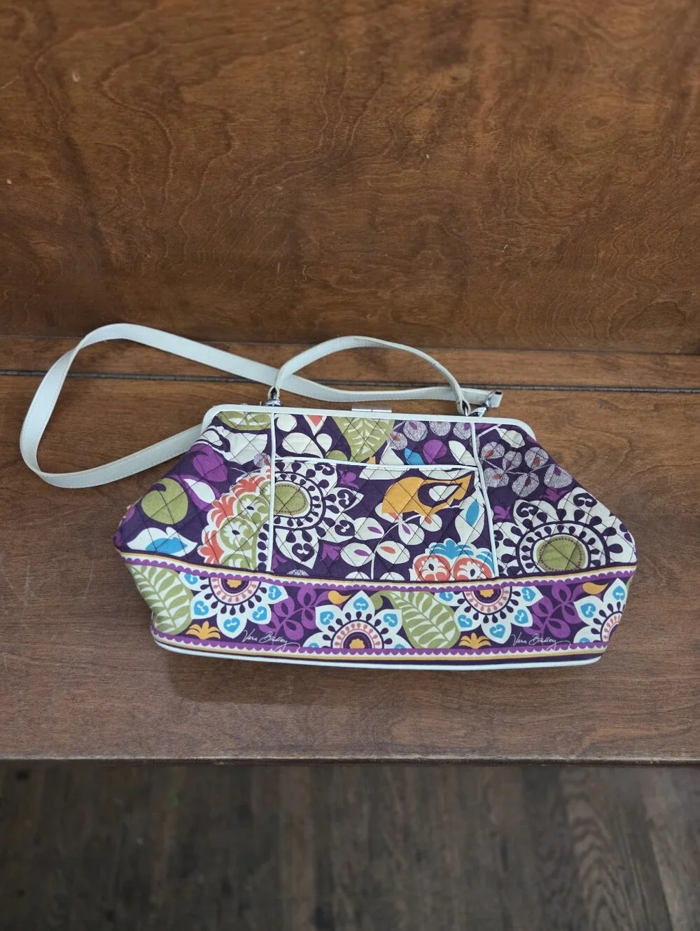 Vera Bradley Purple Multi-Color Quilted Floral Frame Satchel